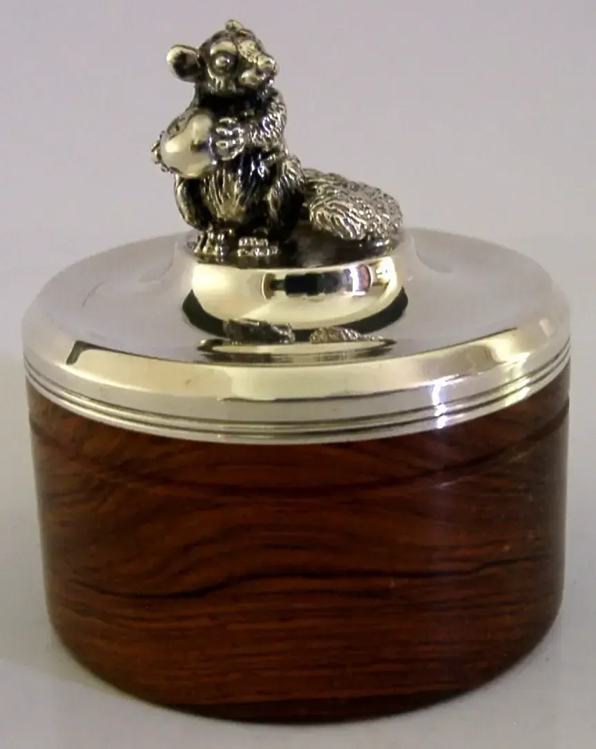 Superb Brian Fuller English Sterling Silver Wooden Box Glis Glis Dormouse 1992 photo furniture