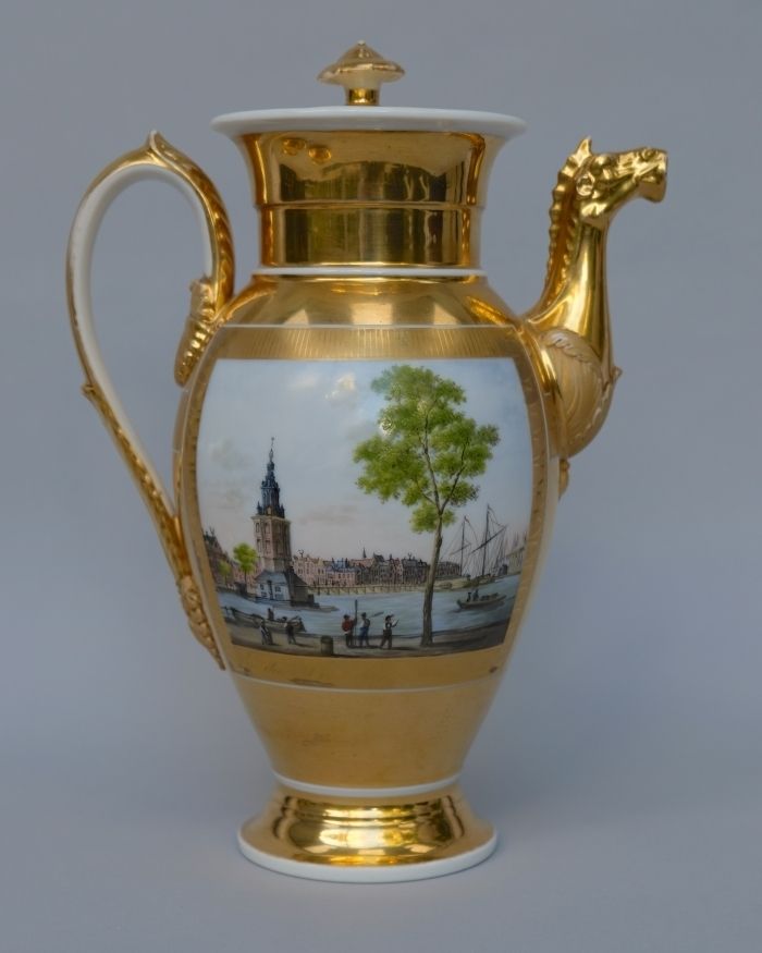 Empire Coffee Pot And Two Cups And Saucers With Views Of Amsterdam, Haarlem And Rotterdam photo for sale