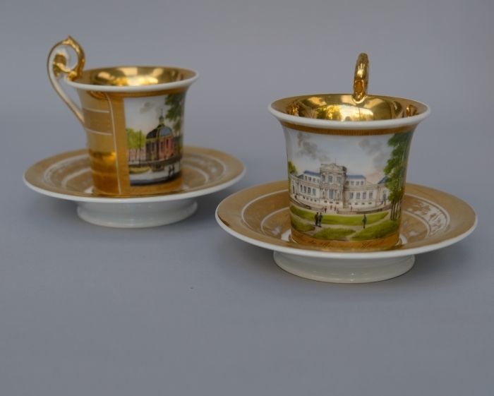 Empire Coffee Pot And Two Cups And Saucers With Views Of Amsterdam, Haarlem And Rotterdam photo vinterior