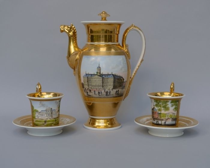 Empire Coffee Pot And Two Cups And Saucers With Views Of Amsterdam, Haarlem And Rotterdam photo buy