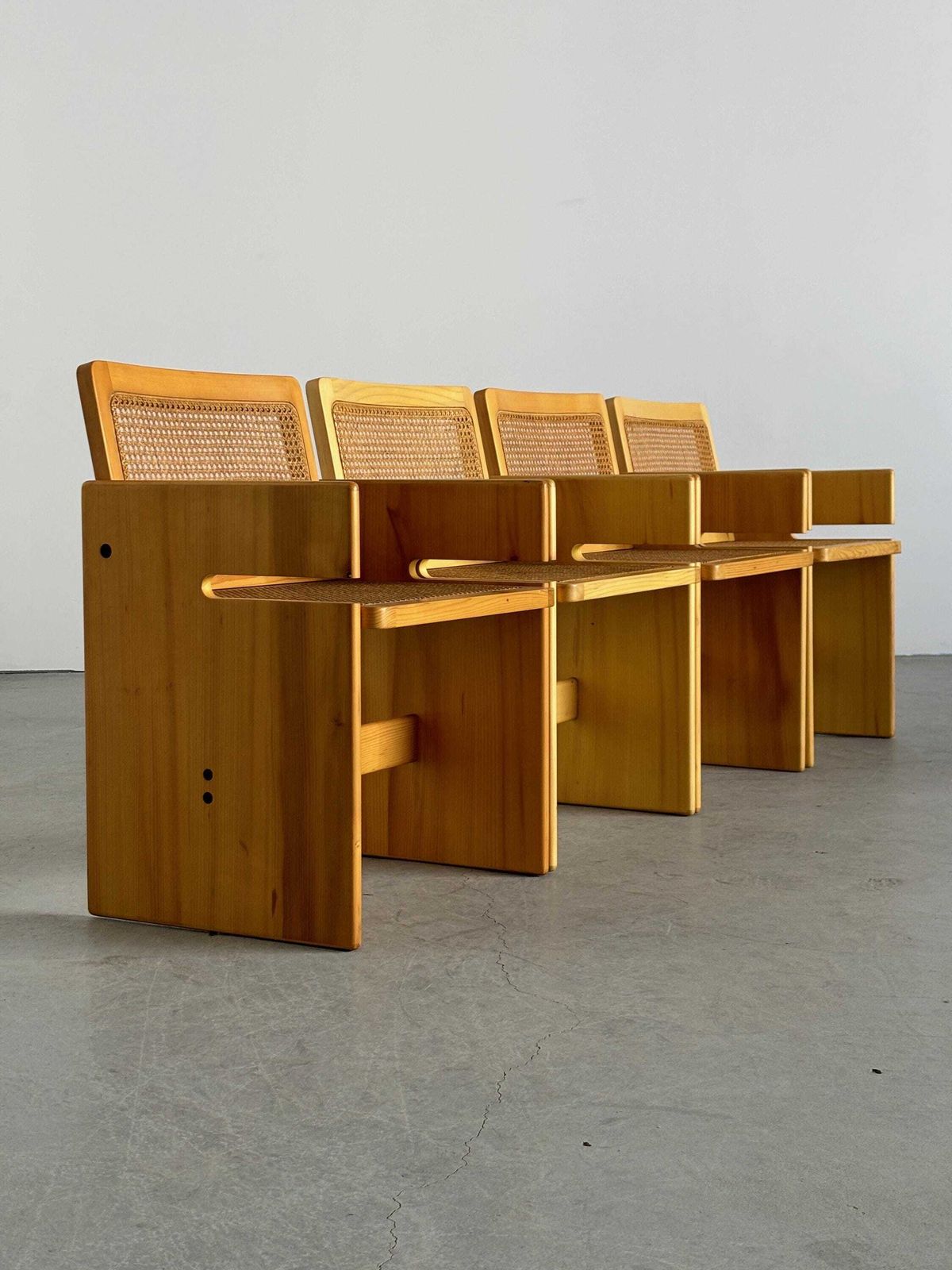 1 Of 4 French Postmodern Armchairs In Pinewood And Cane photo 552.0