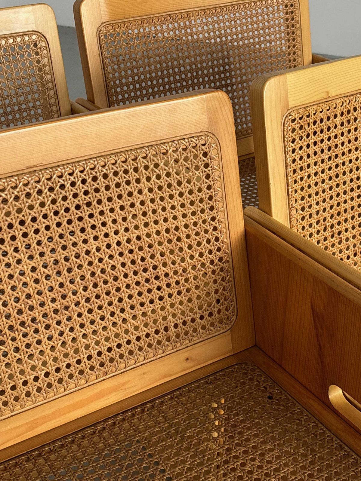 photo for sale 1 Of 4 French Postmodern Armchairs In Pinewood And Cane