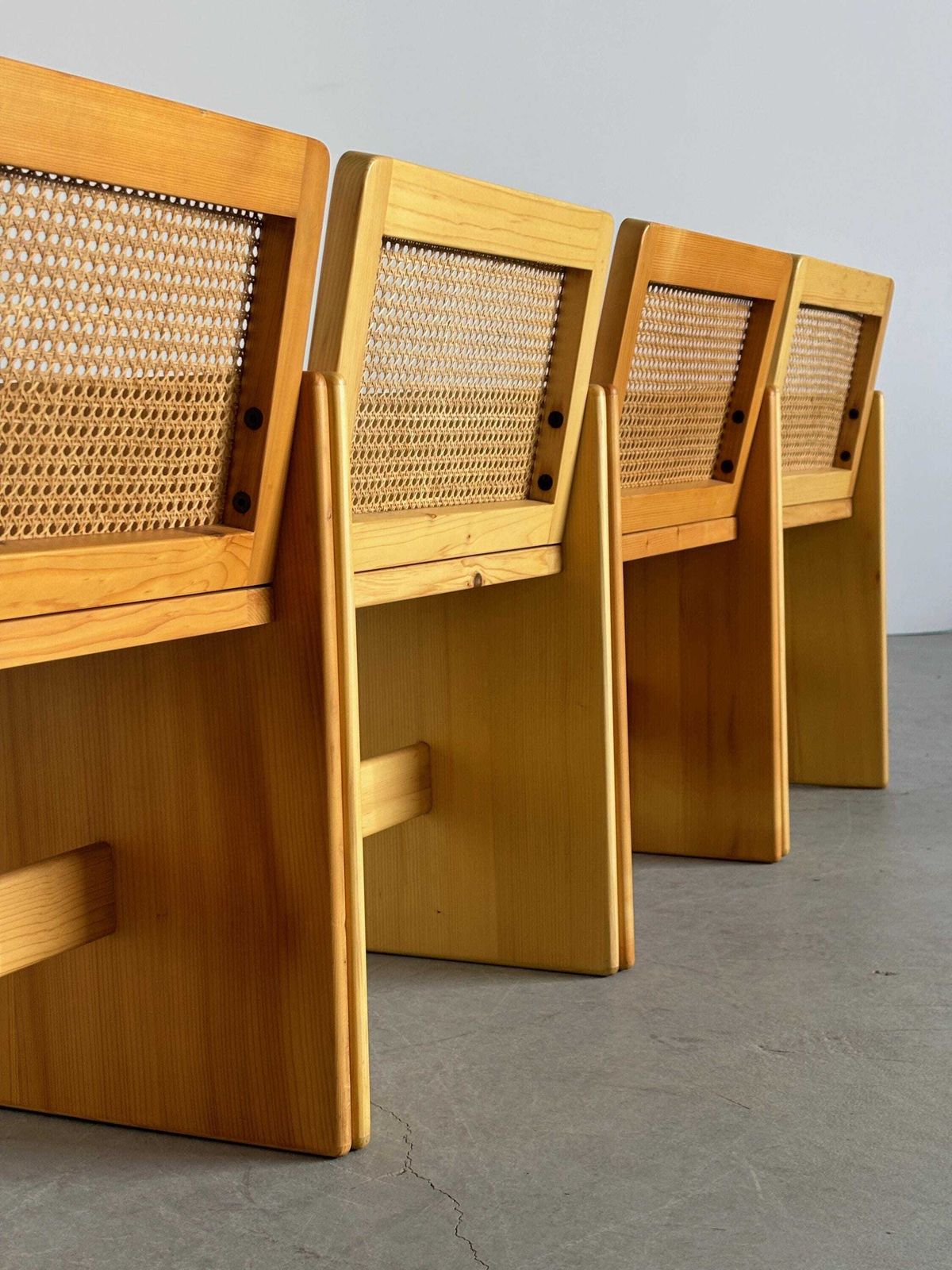 552.0 1 Of 4 French Postmodern Armchairs In Pinewood And Cane photo