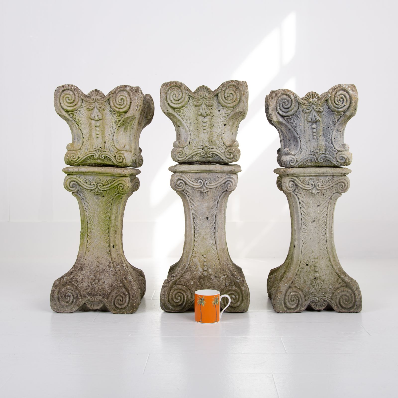 Set Of 3 Mid Century Highly Decorative Planters On Plinths photo Garden Decor
