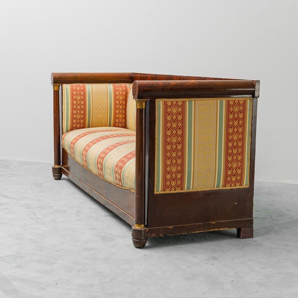 3 Seater Vintage Wooden Sofa With Striped Fabric From The 1950s, Classic And Elegant photo vinterior