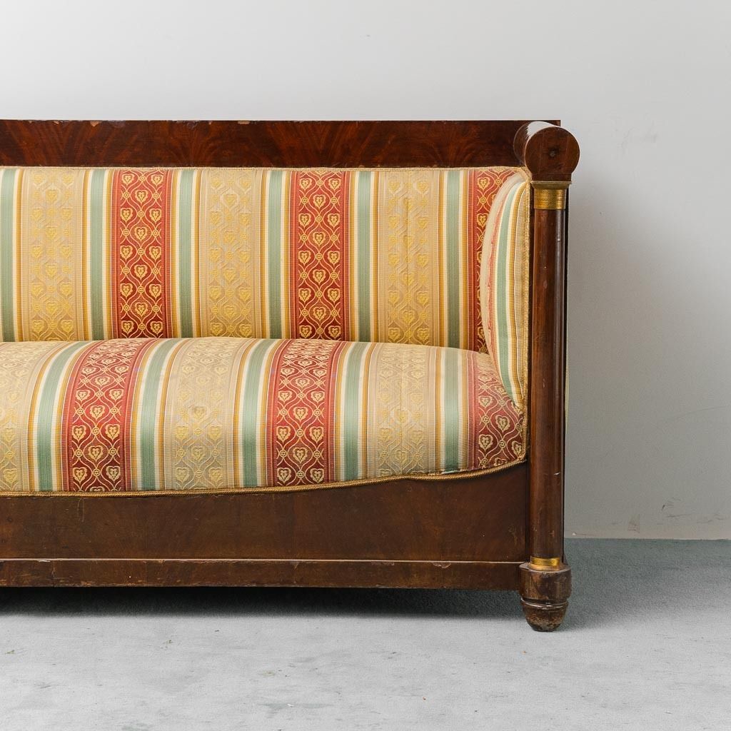 3 Seater Vintage Wooden Sofa With Striped Fabric From The 1950s, Classic And Elegant photo buy