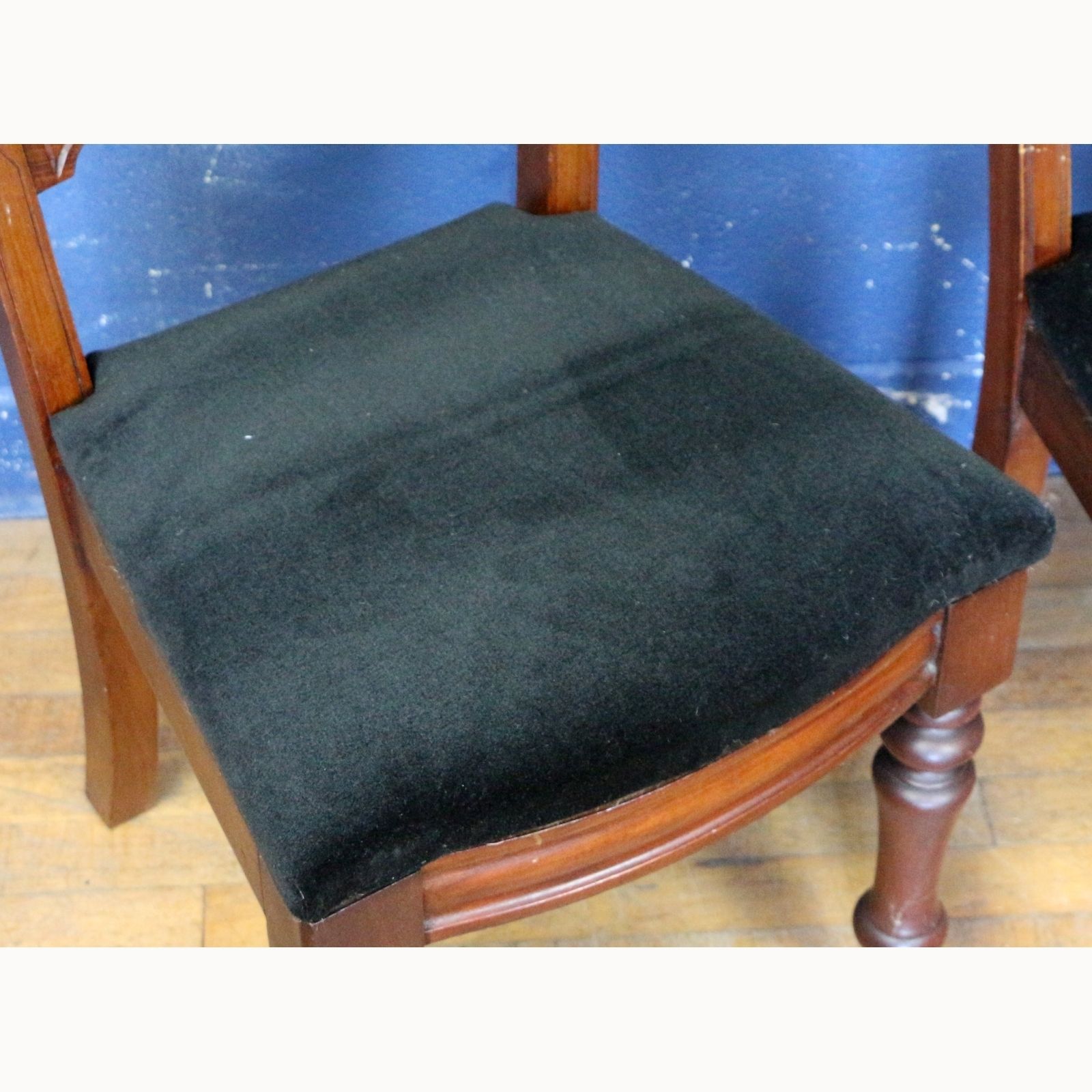 A Set Of Six Victorian Carved Mahogany Balloon Back Dining Chairs Black Velvet Seats photo vinterior
