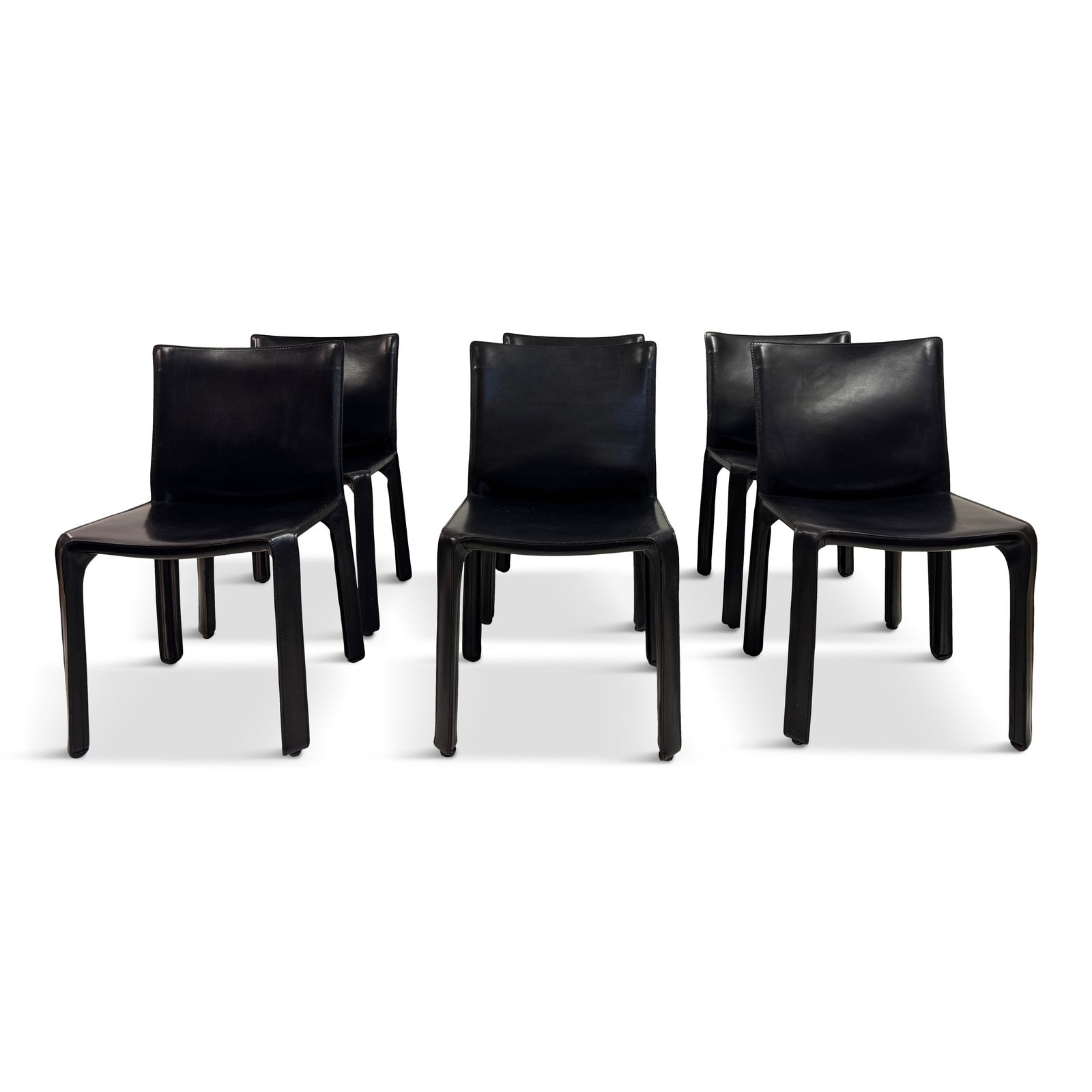 Set Of Six Black Leather Cab Dining Chairs By Mario Bellini For Cassina