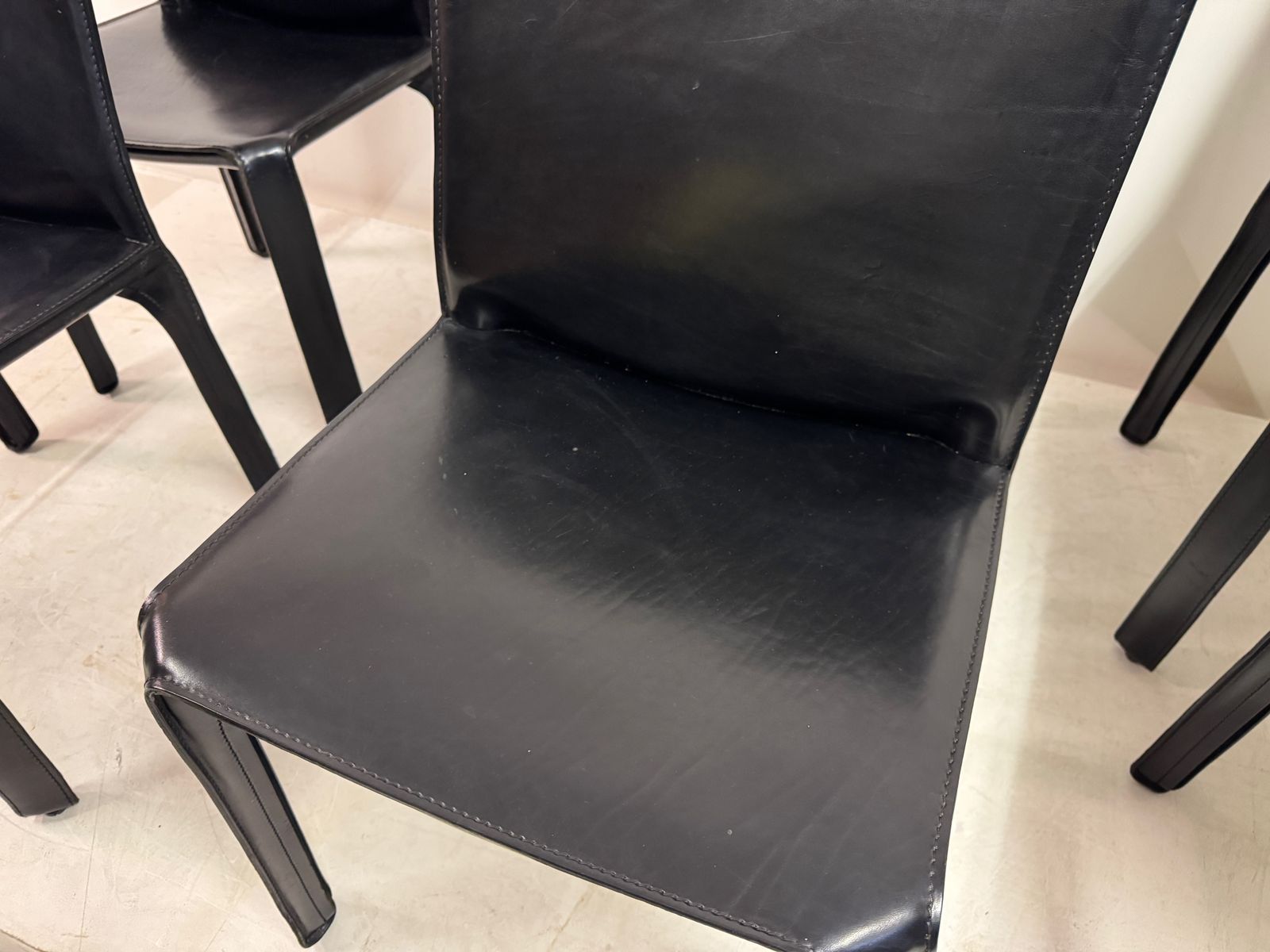 Set Of Six Black Leather Cab Dining Chairs By Mario Bellini For Cassina photo 6795.0