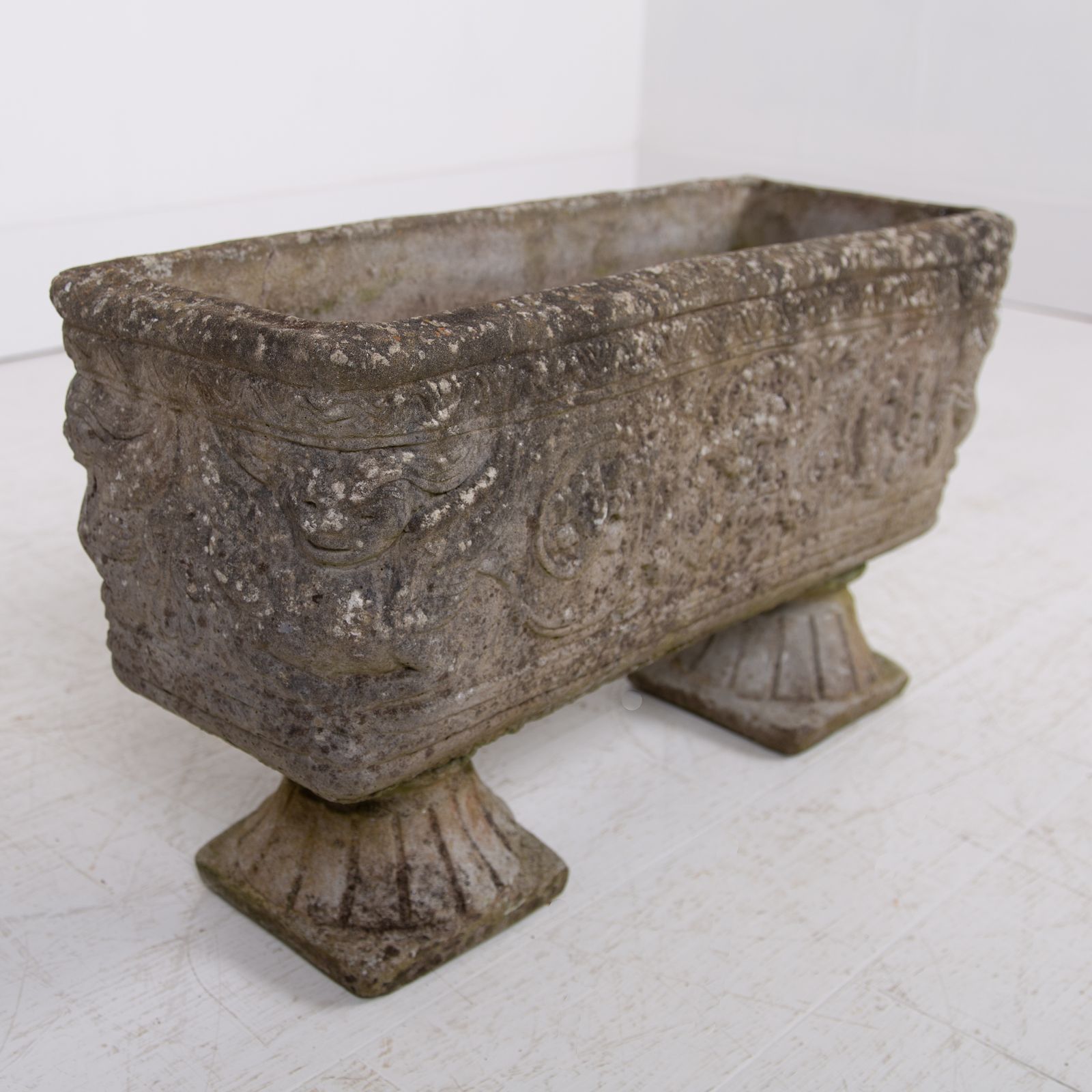 4 Weathered Mid Century Stone Garden Planters On Legs photo for sale