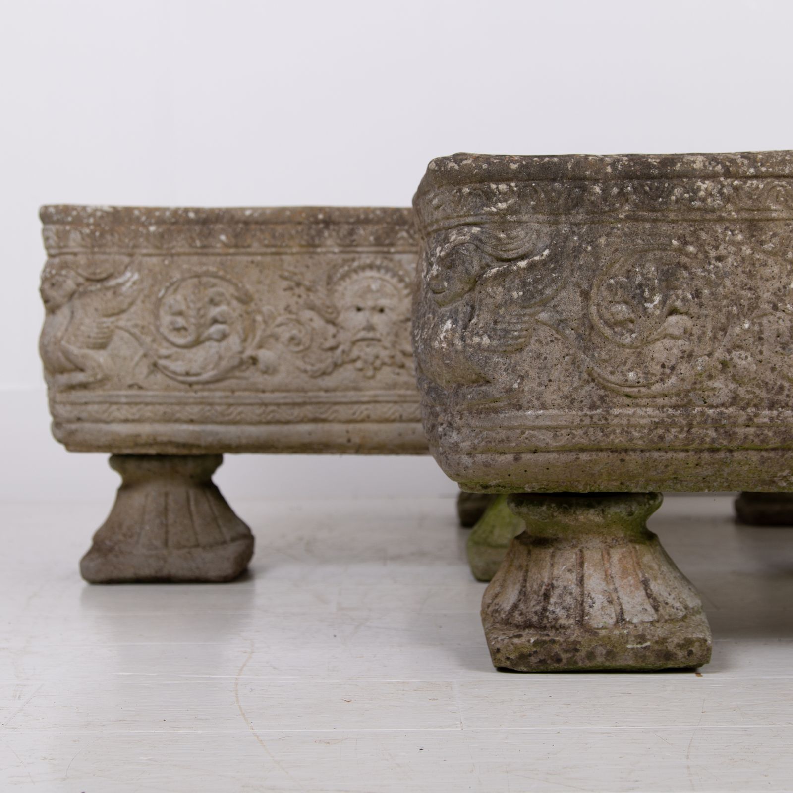 Garden Decor 4 Weathered Mid Century Stone Garden Planters On Legs photo