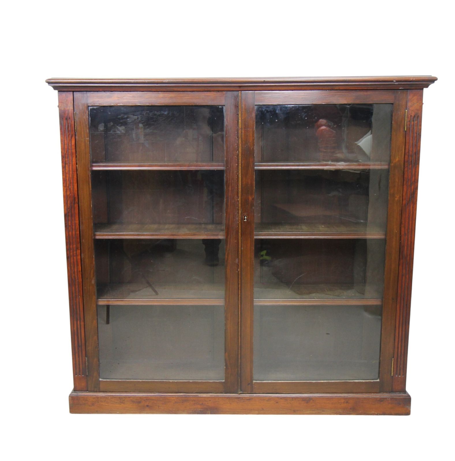 Antique Glass Front Bookcase, Medium Height, Adjustable Shelves, Lockable photo for sale
