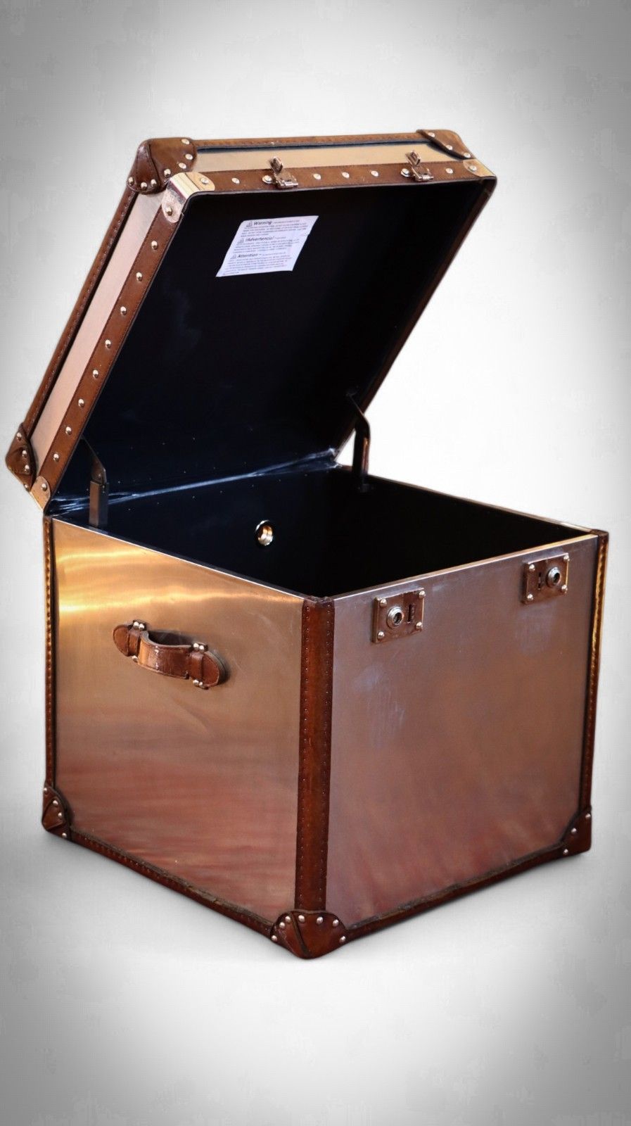 Superb Timothy Oulton White Star Trunk Steel Leather Bedside Side Table Antique photo furniture