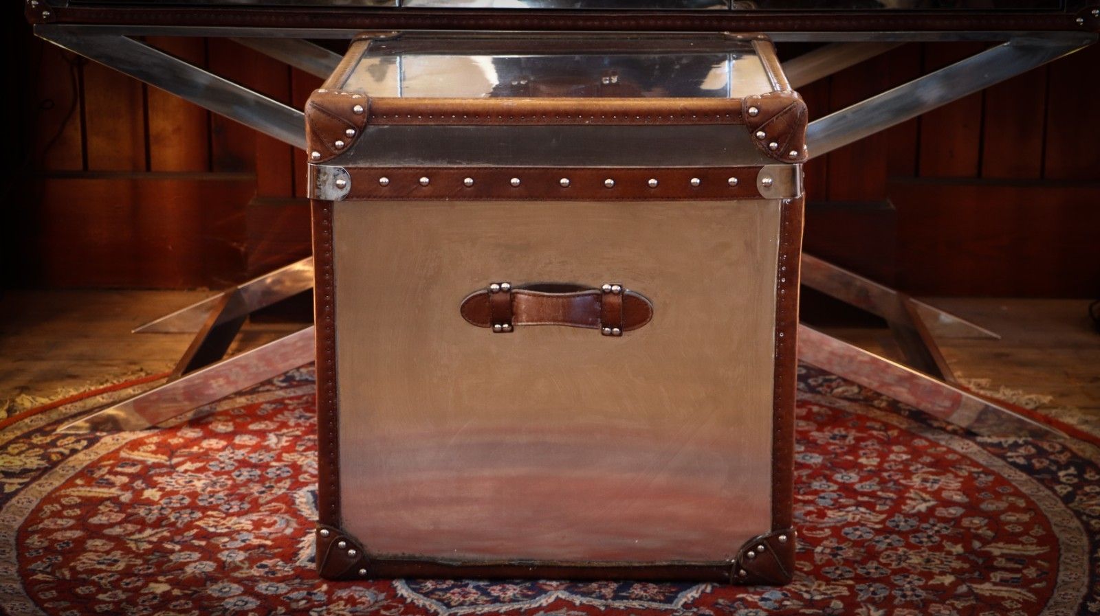 photo for sale Superb Timothy Oulton White Star Trunk Steel Leather Bedside Side Table Antique