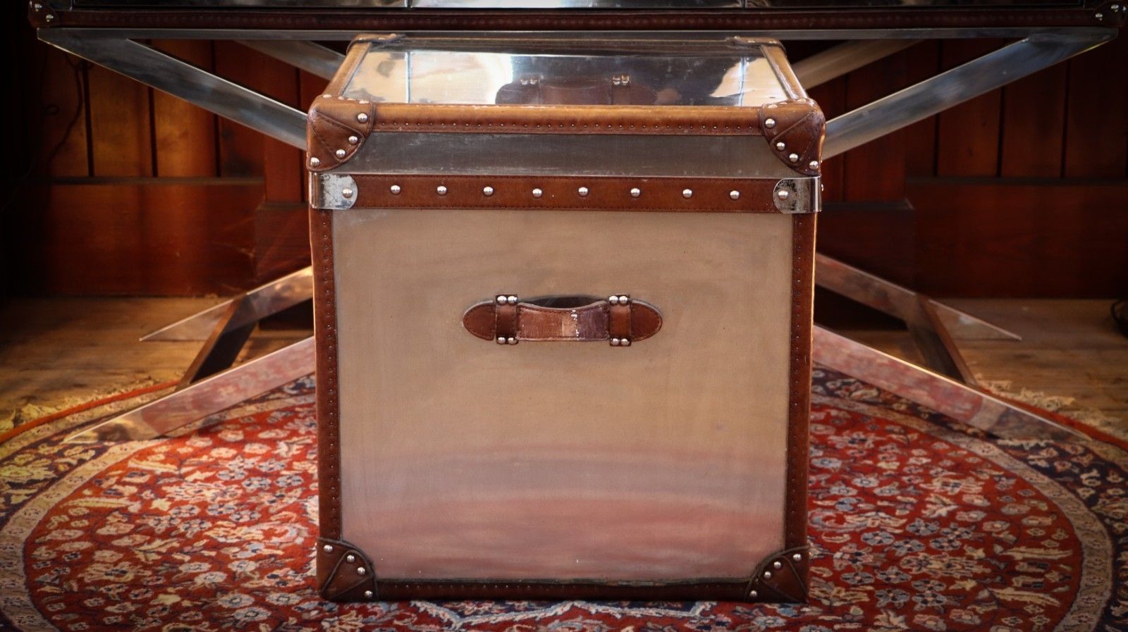 photo buy Superb Timothy Oulton White Star Trunk Steel Leather Bedside Side Table Antique