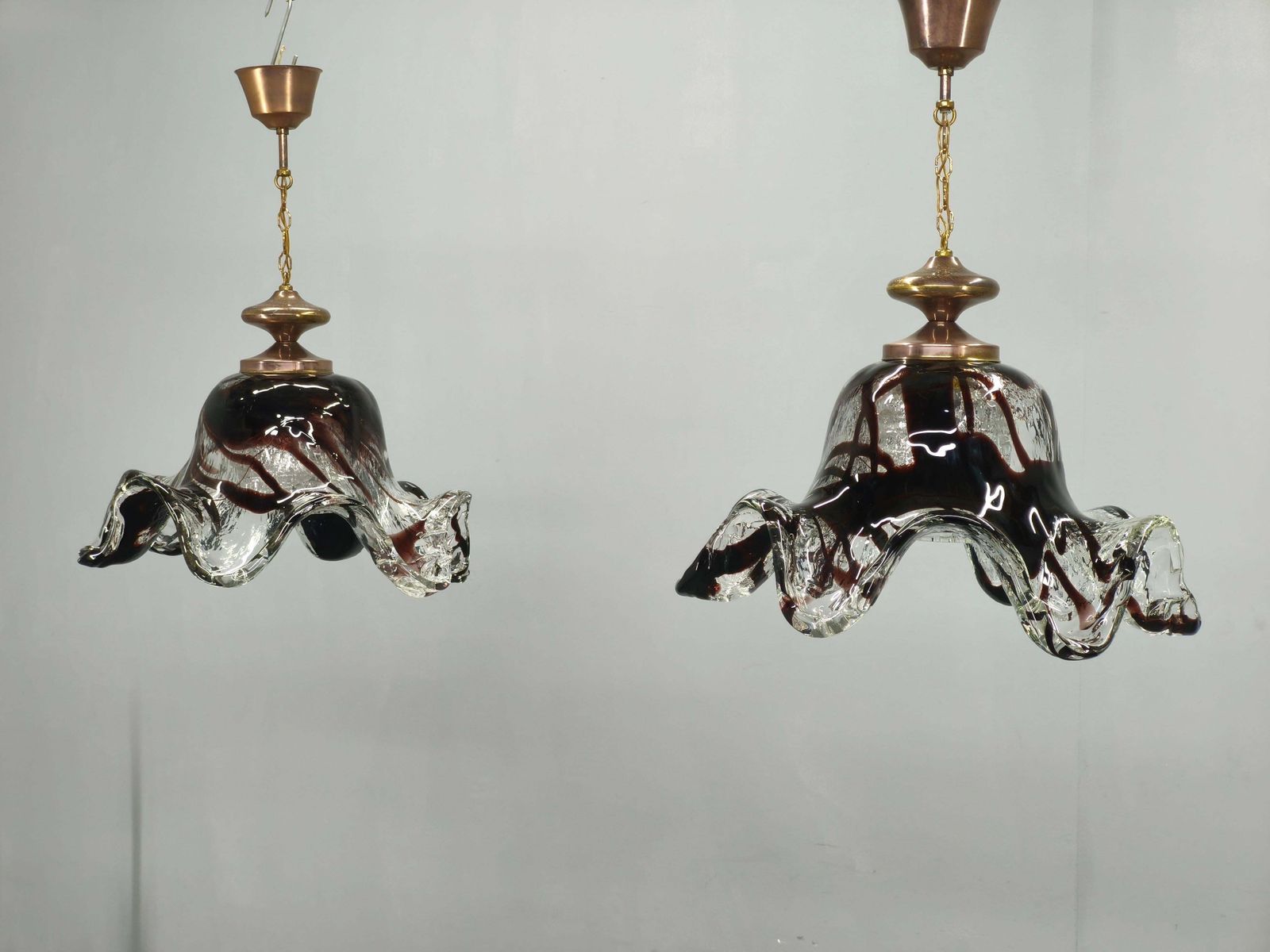 Pair Of Murano Glass Pendant Lights, Italy, 1960s photo for sale