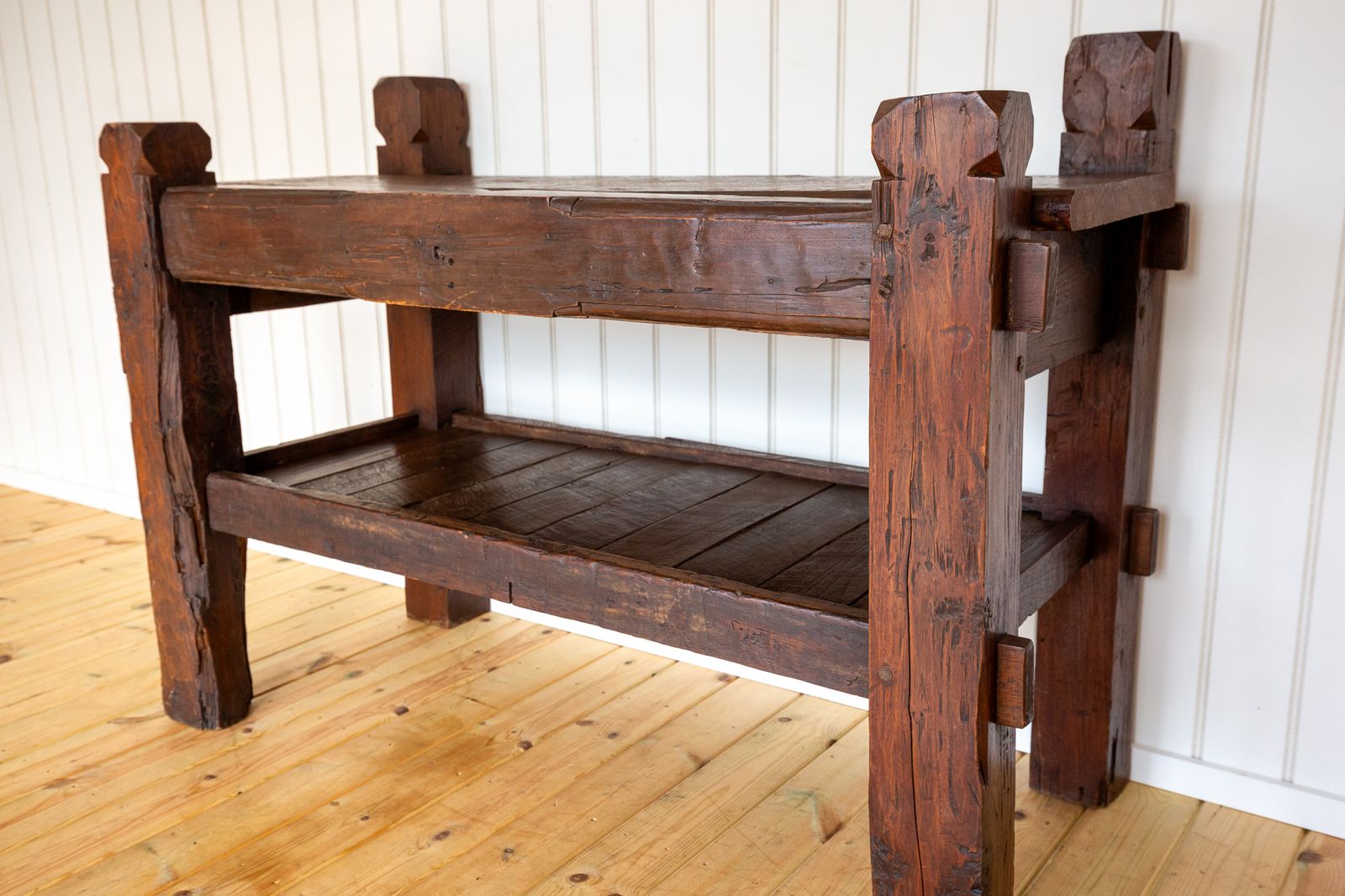 Antique Shelving Media Unit Display Stand Consol.E Primitive Brutalist Craftsman Rusti.C Artisan Buffet Serving Bar Provincial French photo for sale