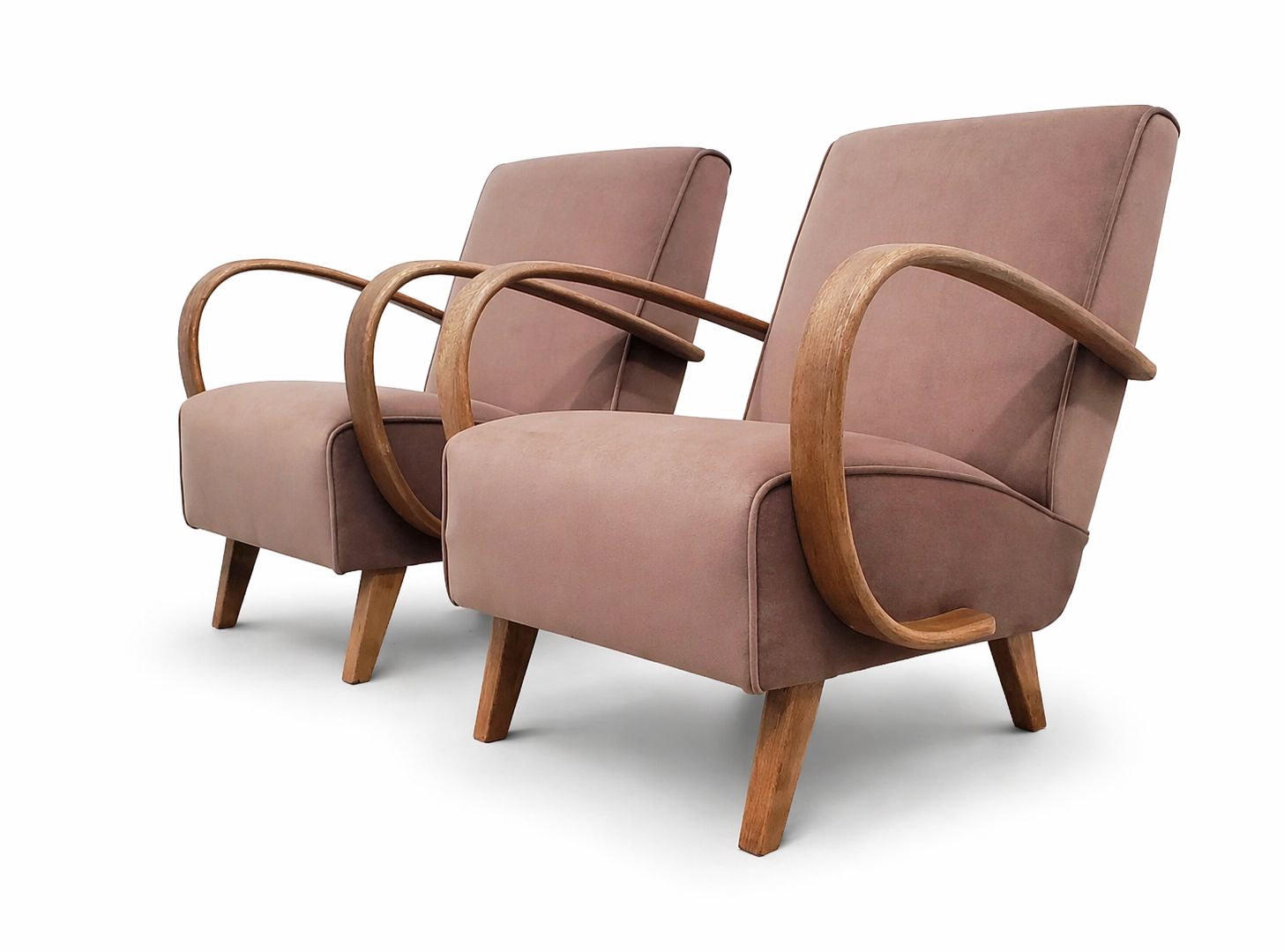 1930s Jindrich Halabala Bentwood Armchairs – Dark Beige Velvet photo furniture