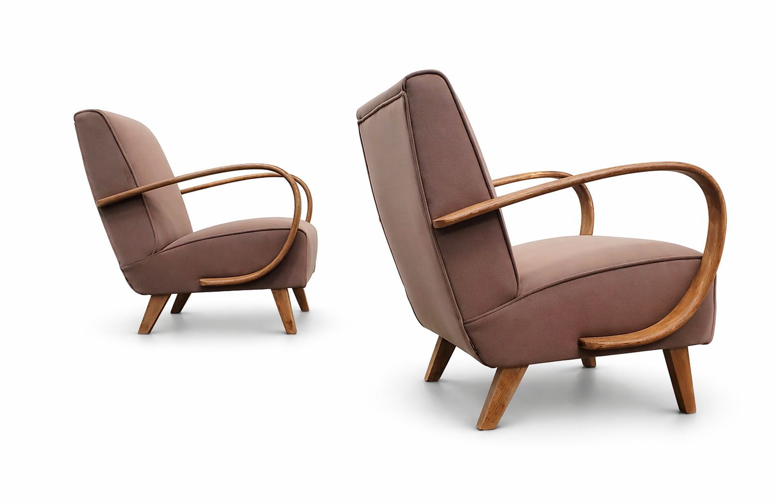 1930s Jindrich Halabala Bentwood Armchairs – Dark Beige Velvet photo for sale