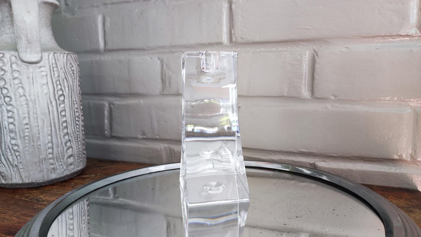 photo vintage Vintage Rogaska Crystal Glass Candlestick Holder, Minimalist Design