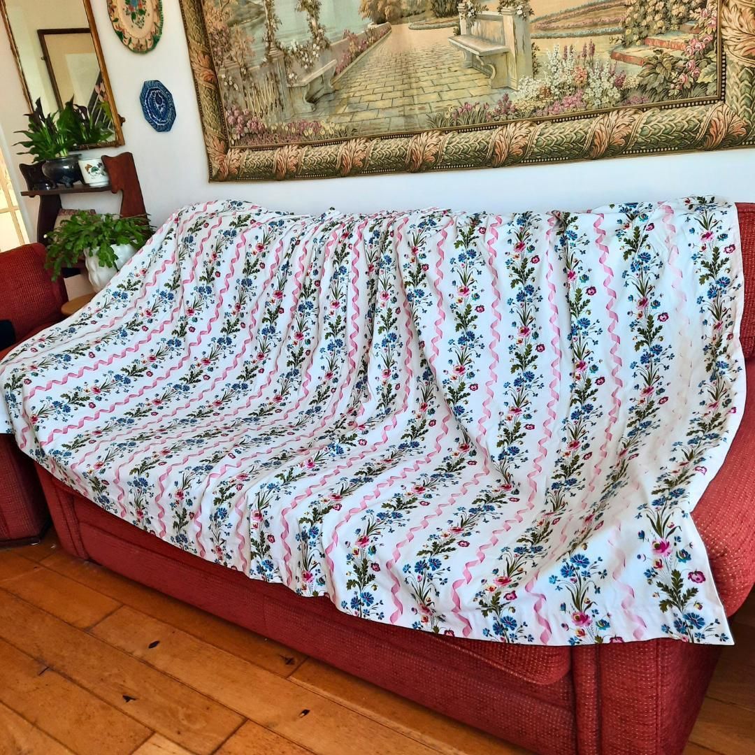 Vintage French Romanex De Boussac Single Pleated Cotton Curtain Guirlandes Pattern H 53 In Tall photo buy