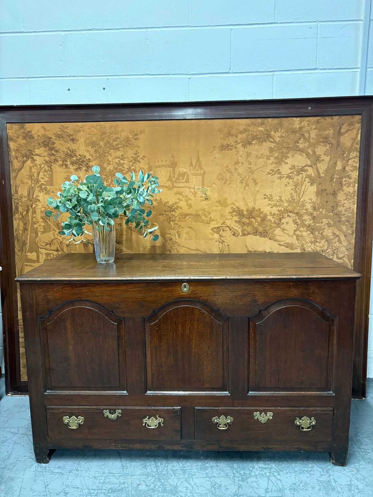 photo for sale Large Antique 18thc Country House Paneled Oak Mule Chest