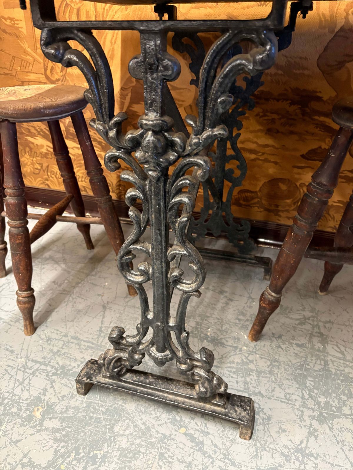Grey Granite And Antique Cast Iron Base Square Indoor Outdoor Table photo furniture