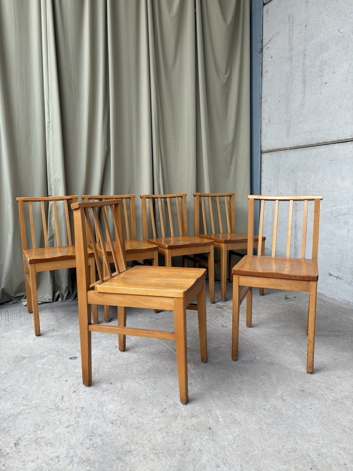 Vtg Mid Century Set Of 6 Solid Beech Church Dining Chairs Scandi Danish R1172
