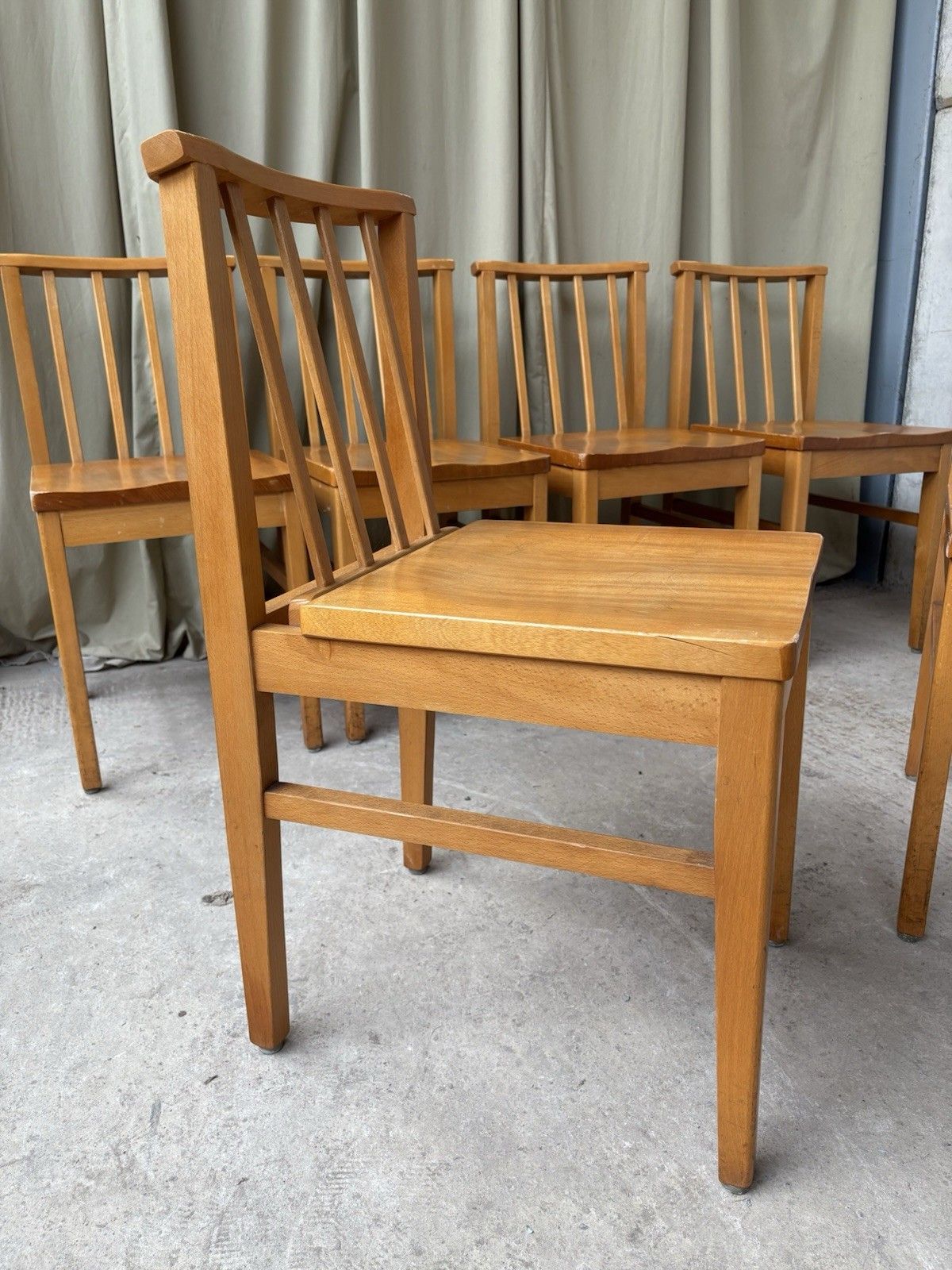 Furniture Vtg Mid Century Set Of 6 Solid Beech Church Dining Chairs Scandi Danish R1172 photo
