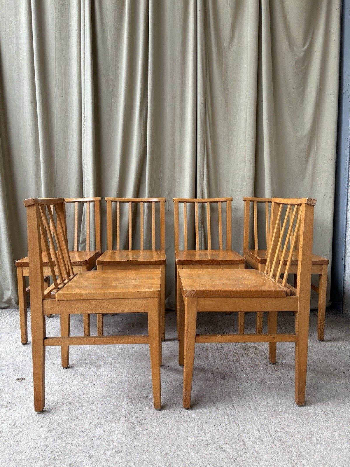 photo buy Vtg Mid Century Set Of 6 Solid Beech Church Dining Chairs Scandi Danish R1172