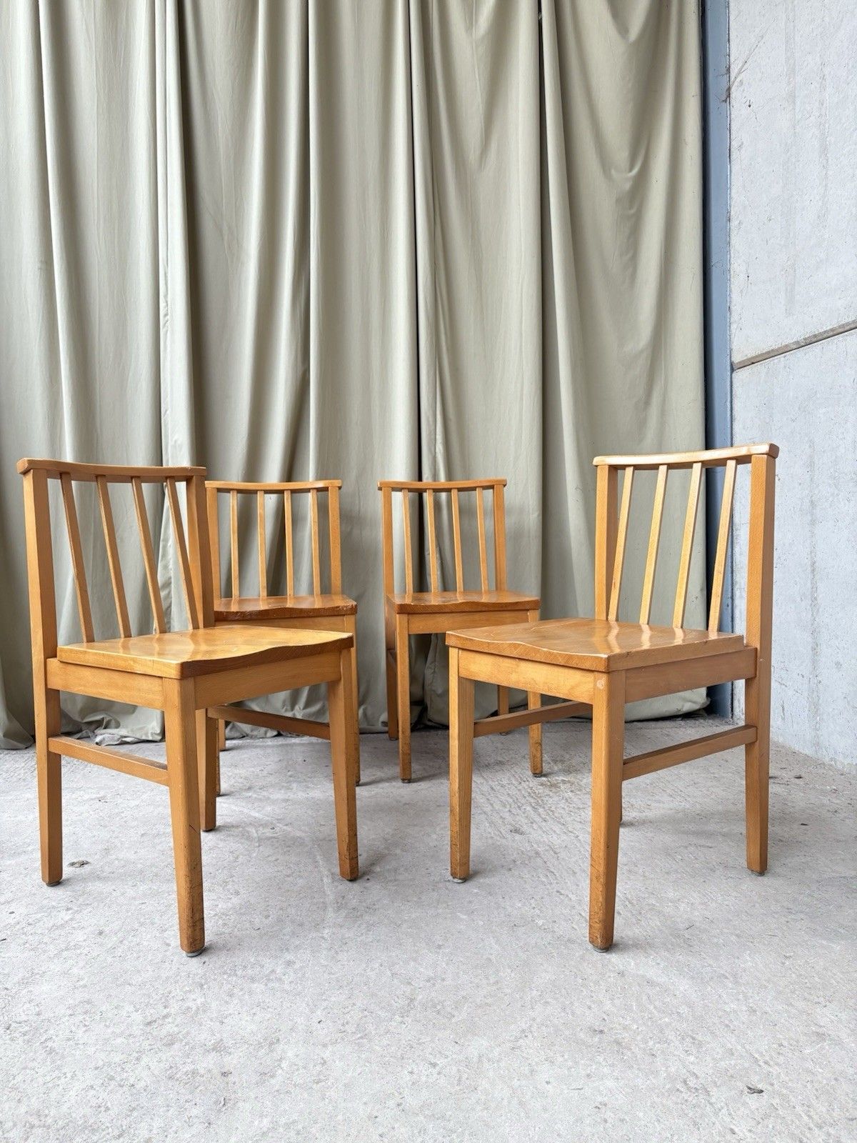 Vtg Mid Century Set Of 4 Solid Beech Church Dining Chairs Scandi Danish R1173 photo for sale