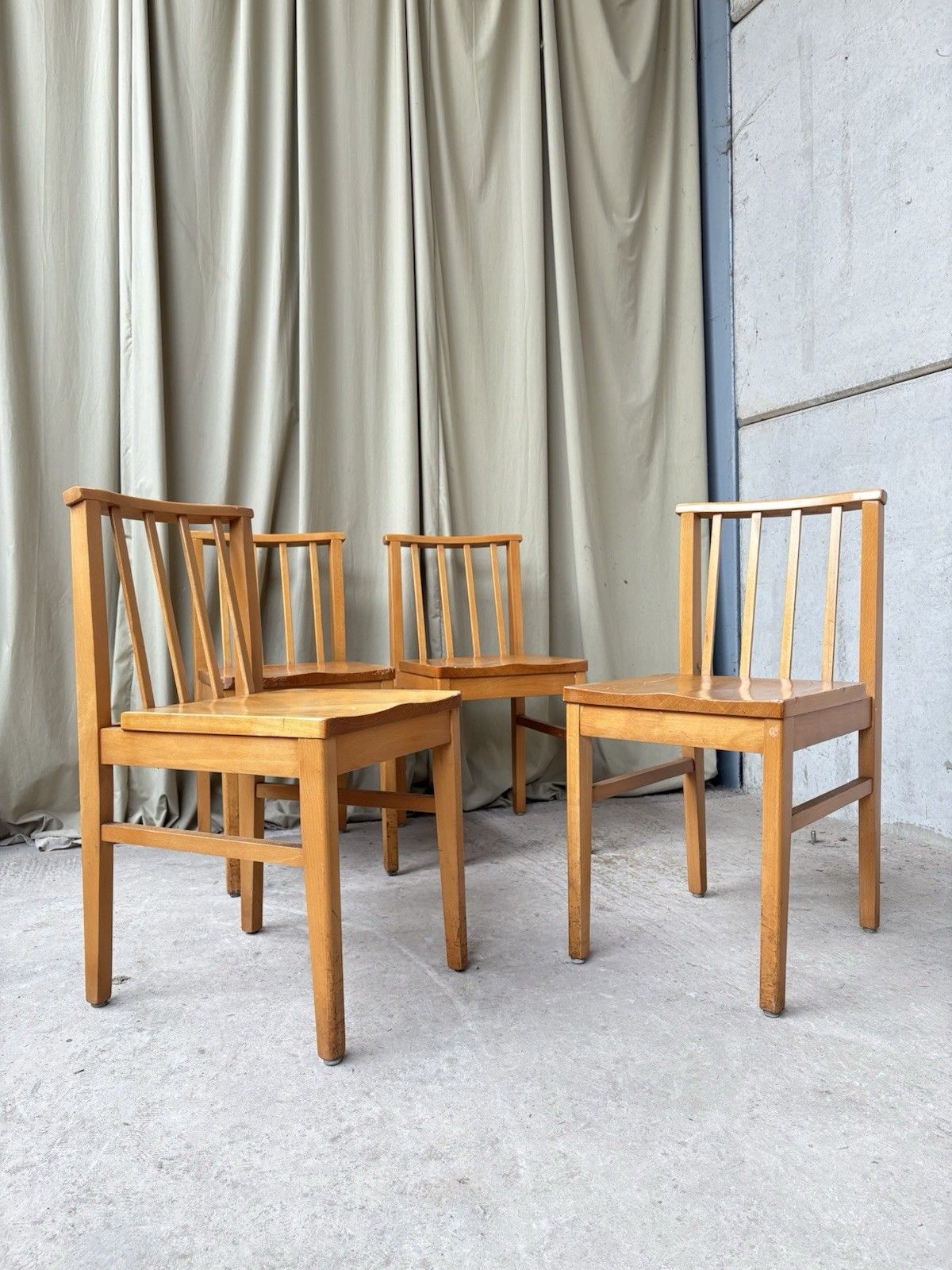 Vtg Mid Century Set Of 4 Solid Beech Church Dining Chairs Scandi Danish R1173 photo Furniture