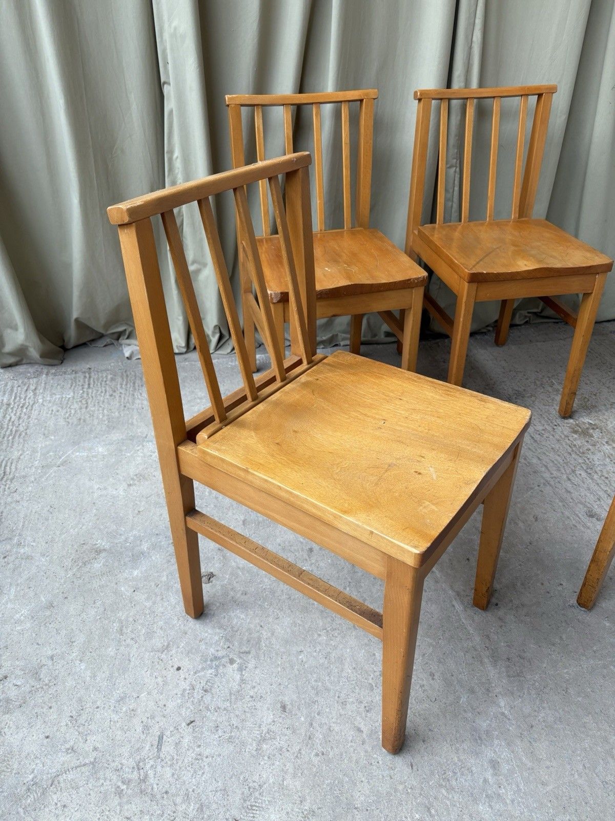 Vtg Mid Century Set Of 4 Solid Beech Church Dining Chairs Scandi Danish R1173 photo 225.0
