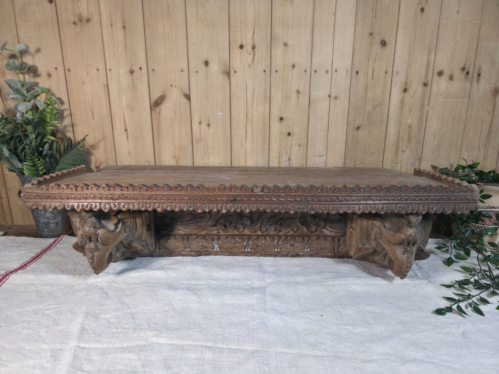 Antique Indian Carved Wooden Architectural Wall Shelf Plinth