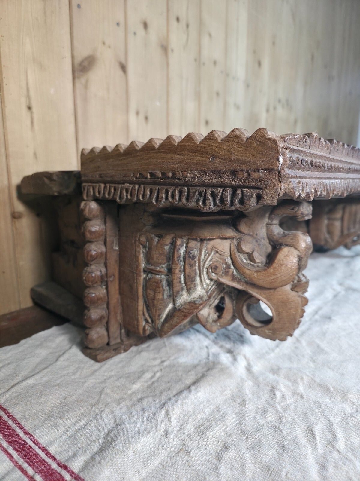 Antique Indian Carved Wooden Architectural Wall Shelf Plinth photo for sale