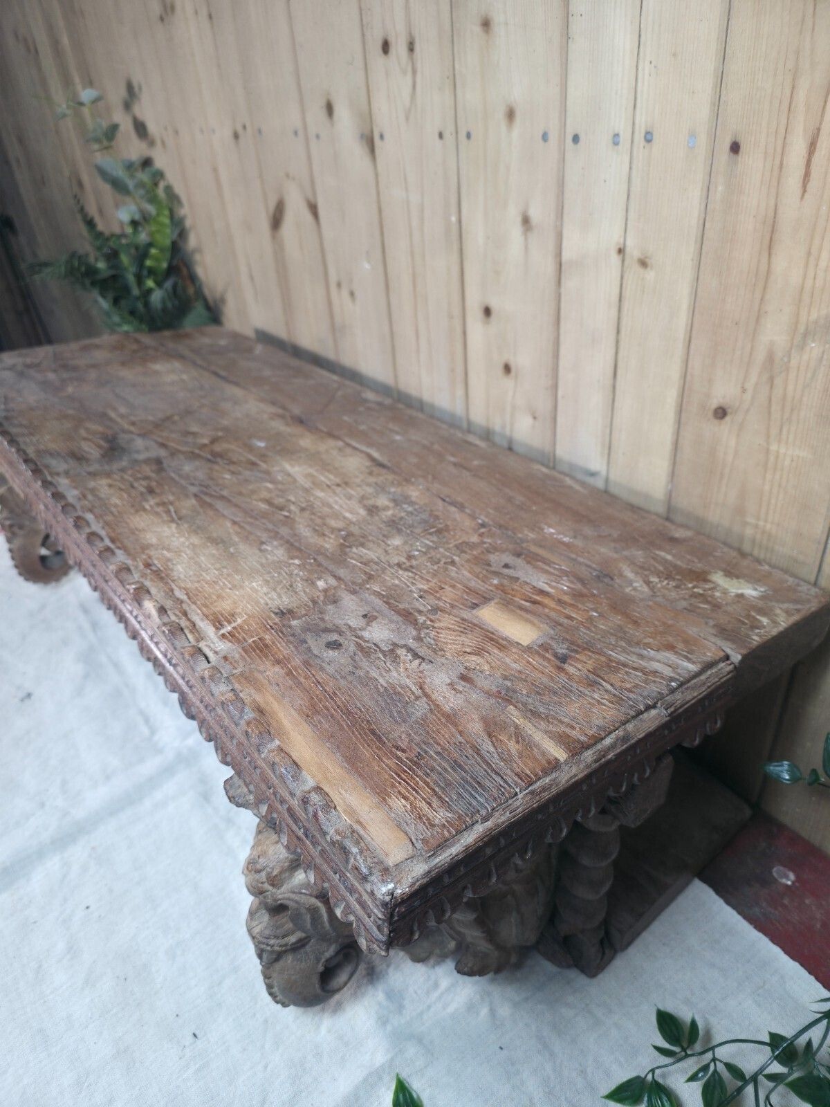 Antique Indian Carved Wooden Architectural Wall Shelf Plinth photo vintage