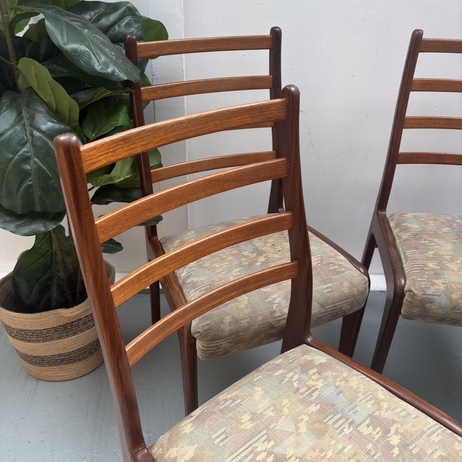4 Vintage Mcm Ladderback 1970s G Plan Teak Afromosia Dining Chairs photo for sale