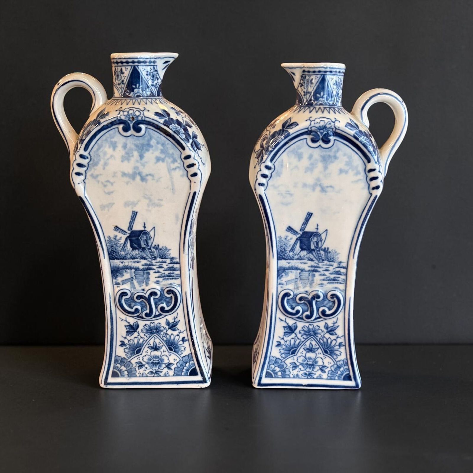 Pair Of 19th Century Dutch Delft Genever Spirit Bottles Circa 1870