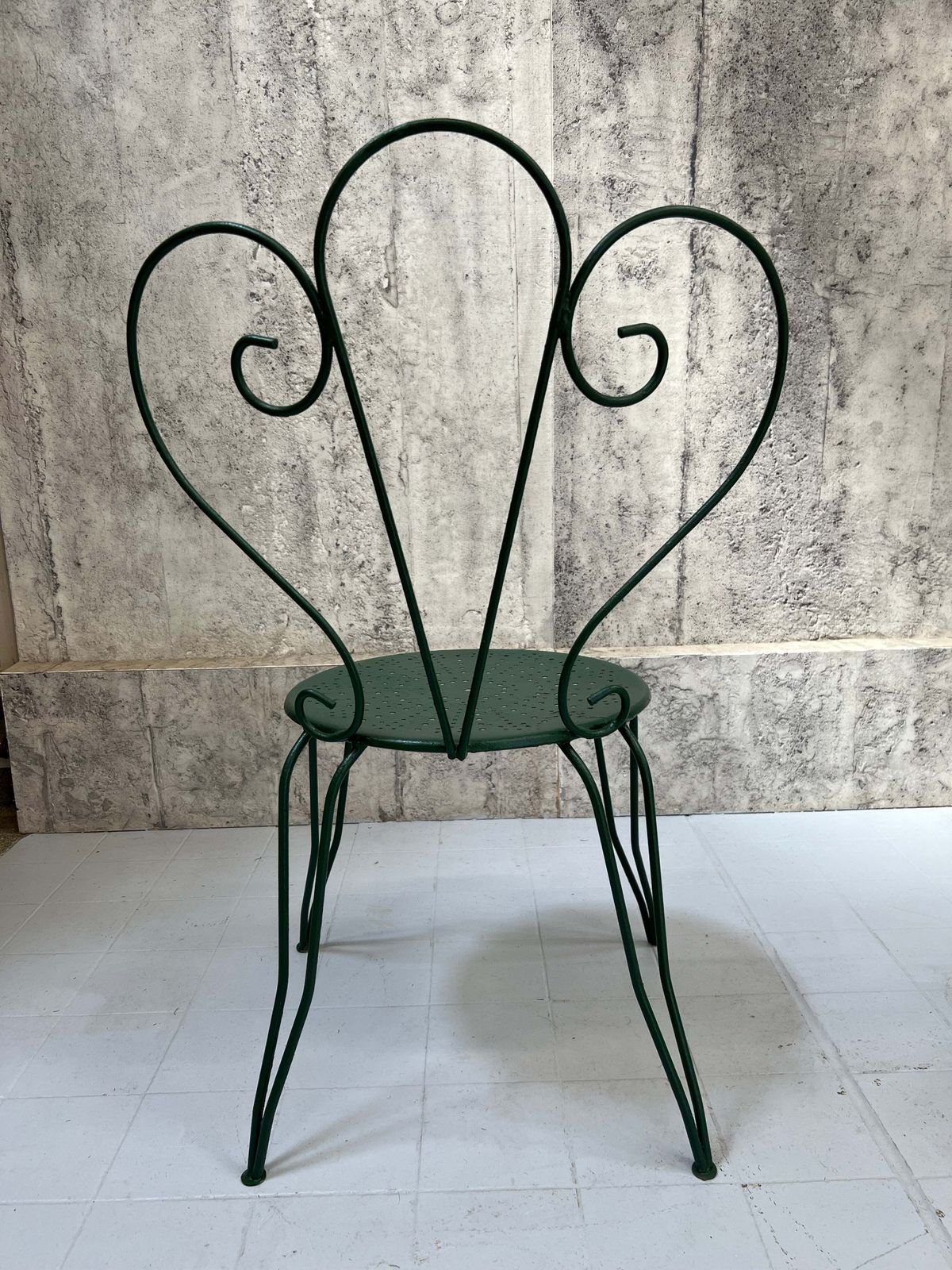 Set Of 4 Painted Forest Green Metal Garden Chairs photo vintage