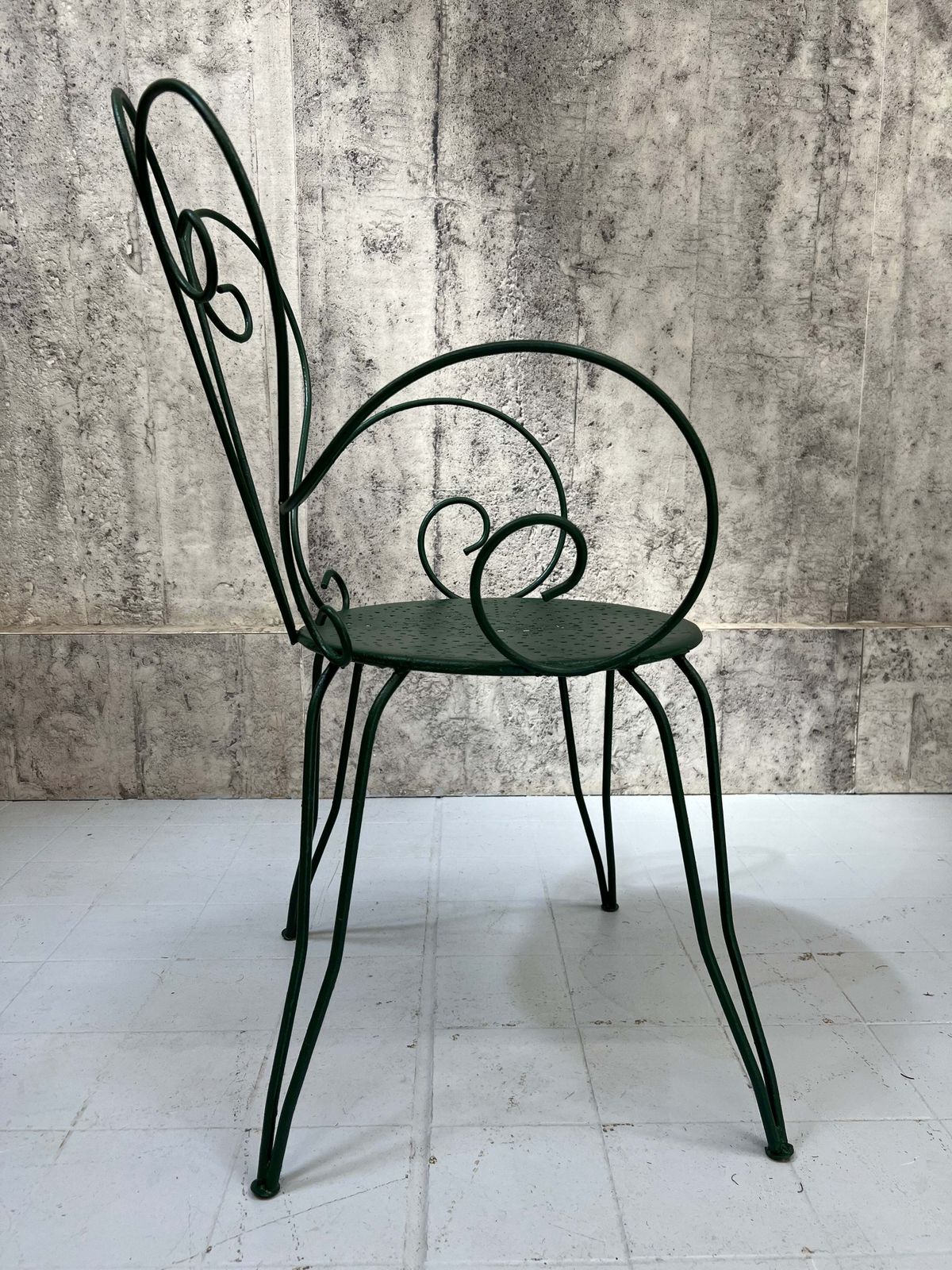 photo for sale Set Of 4 Painted Forest Green Metal Garden Chairs