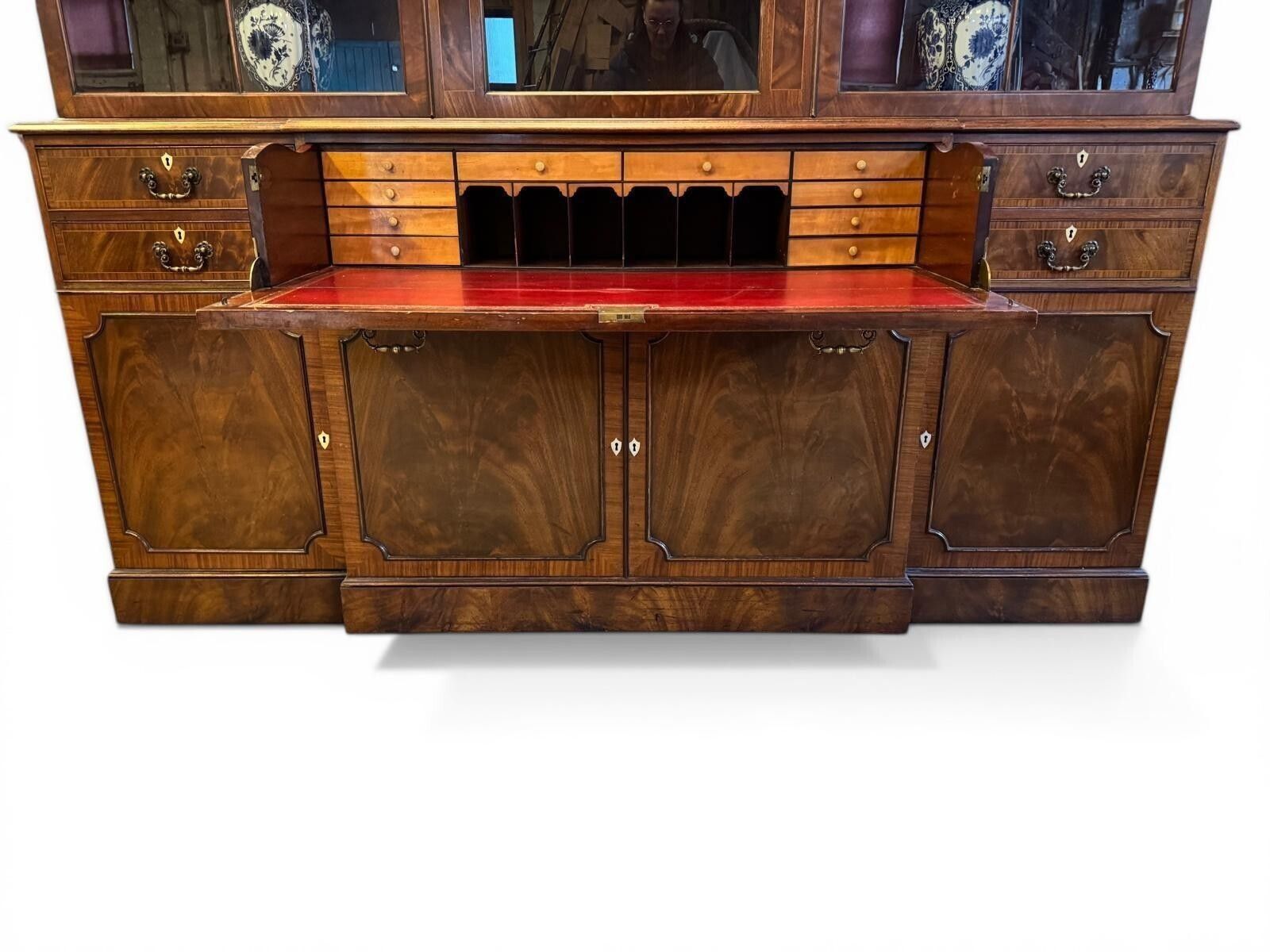 photo vinterior Monumental Pair Of Walnut Inlaid Secretaire Bookcases Circa 1950