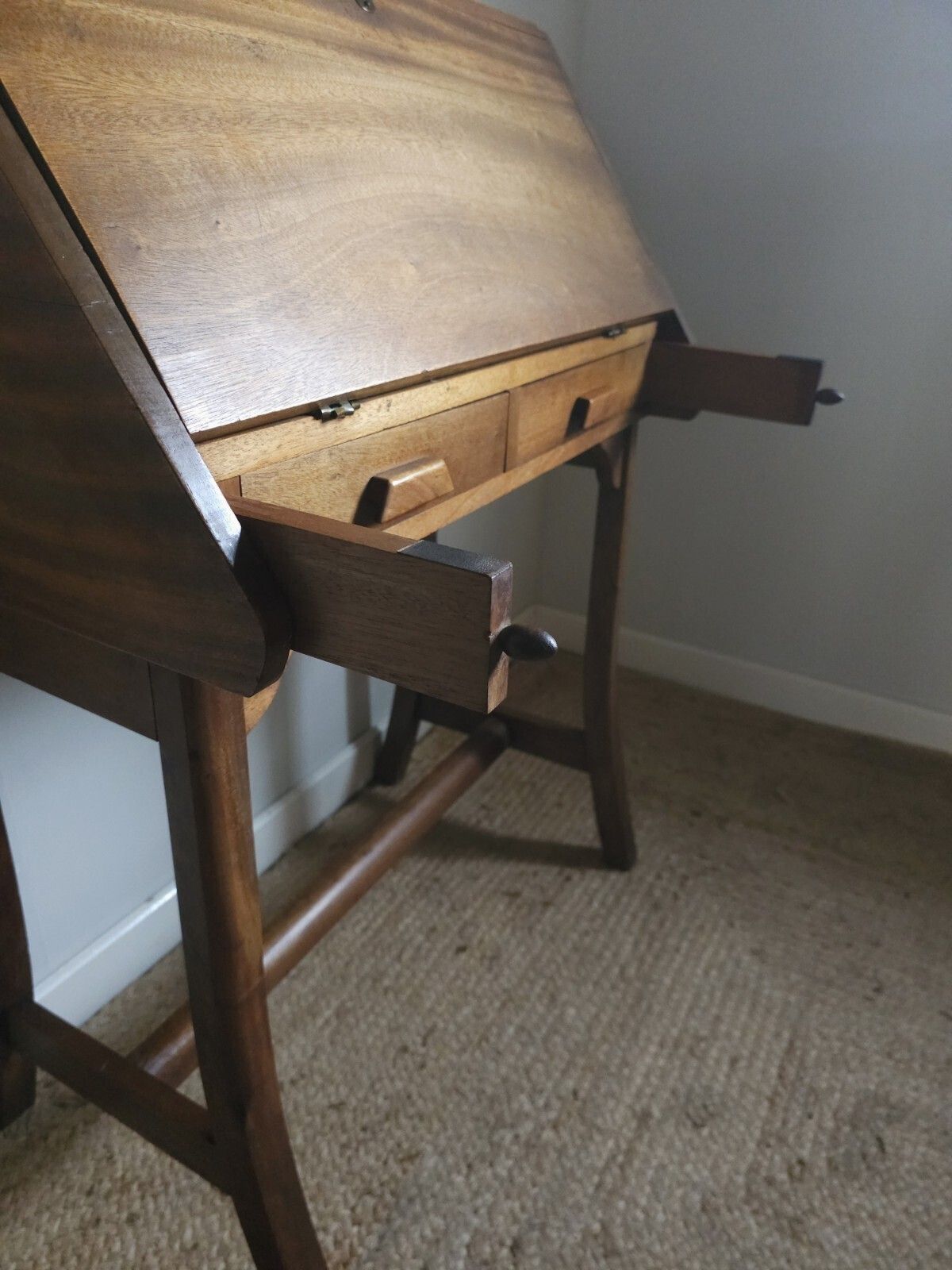 Vintage Bureau Oak Desk Home Office Retro Small Size Unique Delivery photo vinterior