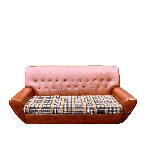 Mid Century Brown Faux Leather Sofa photo for sale