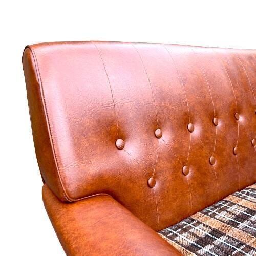 Mid Century Brown Faux Leather Sofa photo buy