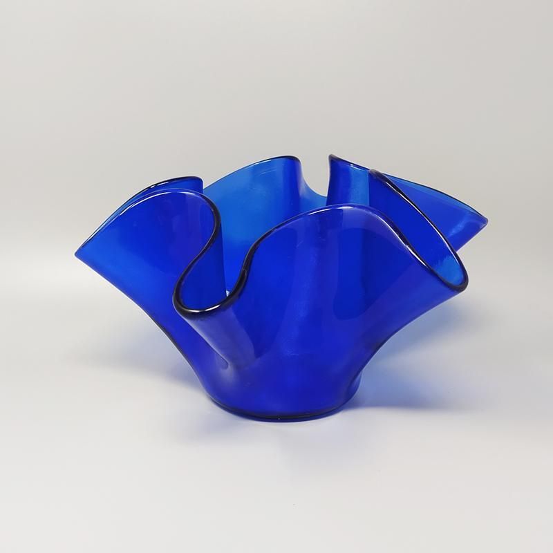 Vase bleu « Fazzoletto » Dogi en verre de Murano, années 1970. Fabriqué en Italie photo Décoration