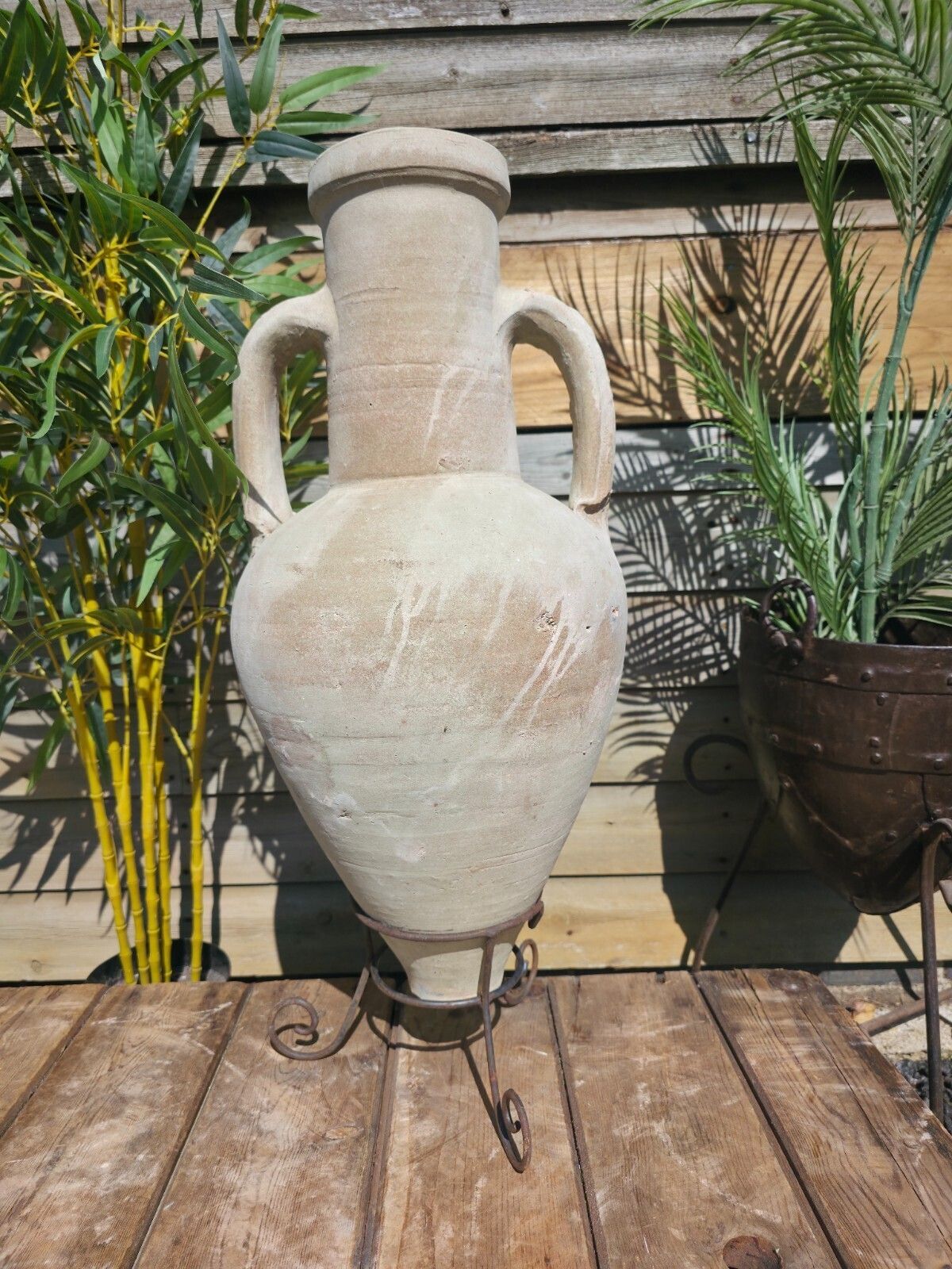 Large Rustic Mediterranean Terracotta Greek Roman Amphora Urn On Stand photo 65.0