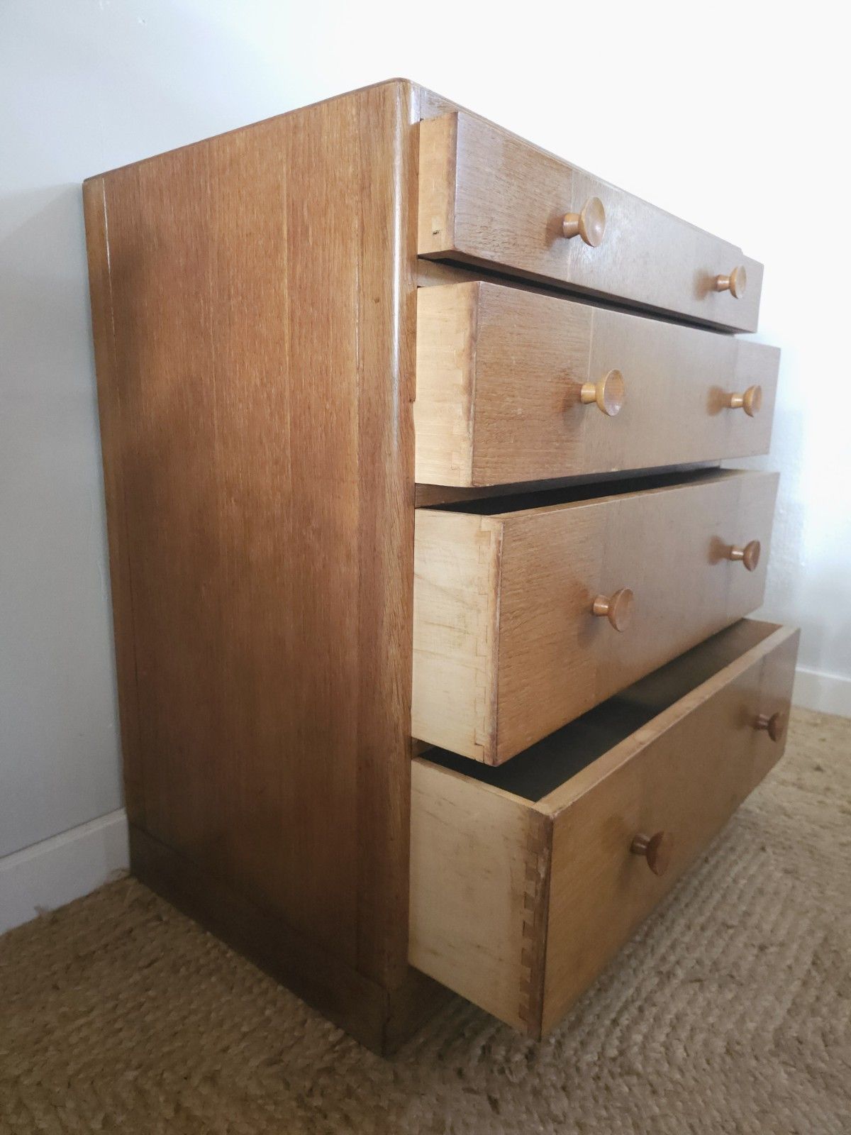 Mid Century Chest Of Drawers Light Oak Vintage Storage 1950s Retro Delivery photo for sale
