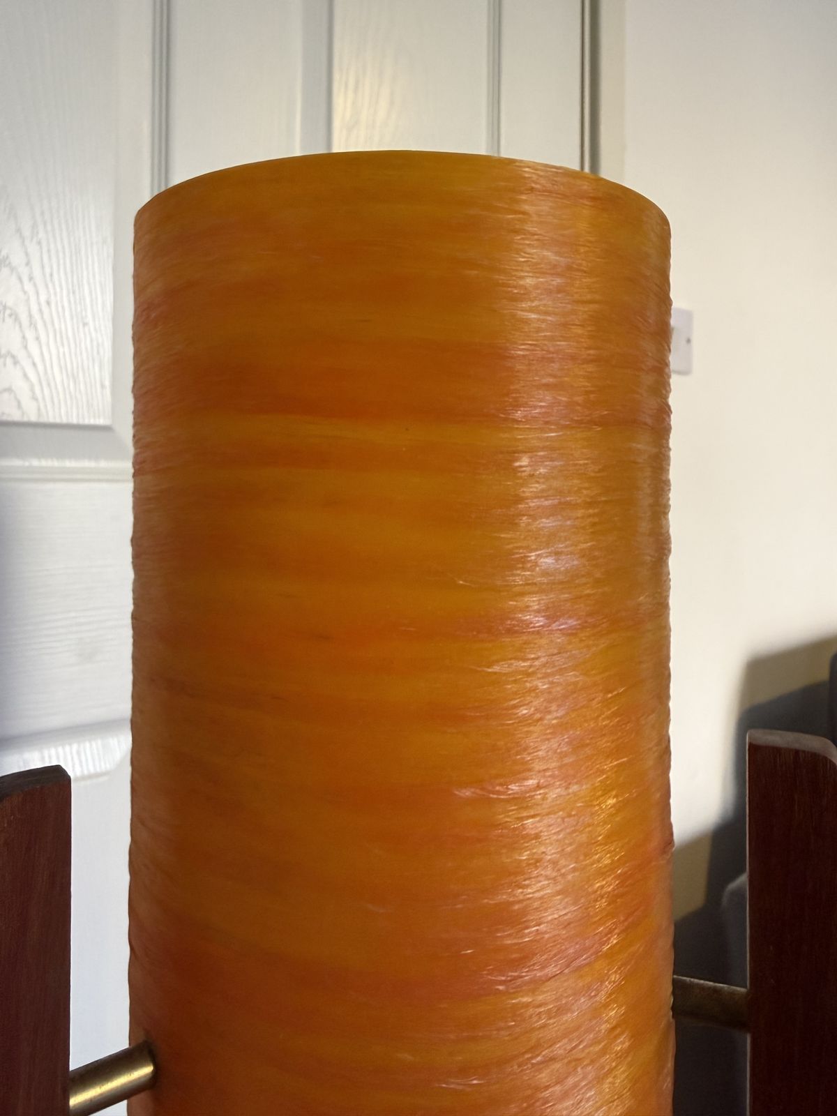 Original Vtg 1960s Novoplast Spun Orange Fibreglass And Teak Rocket Floor Lamp photo for sale