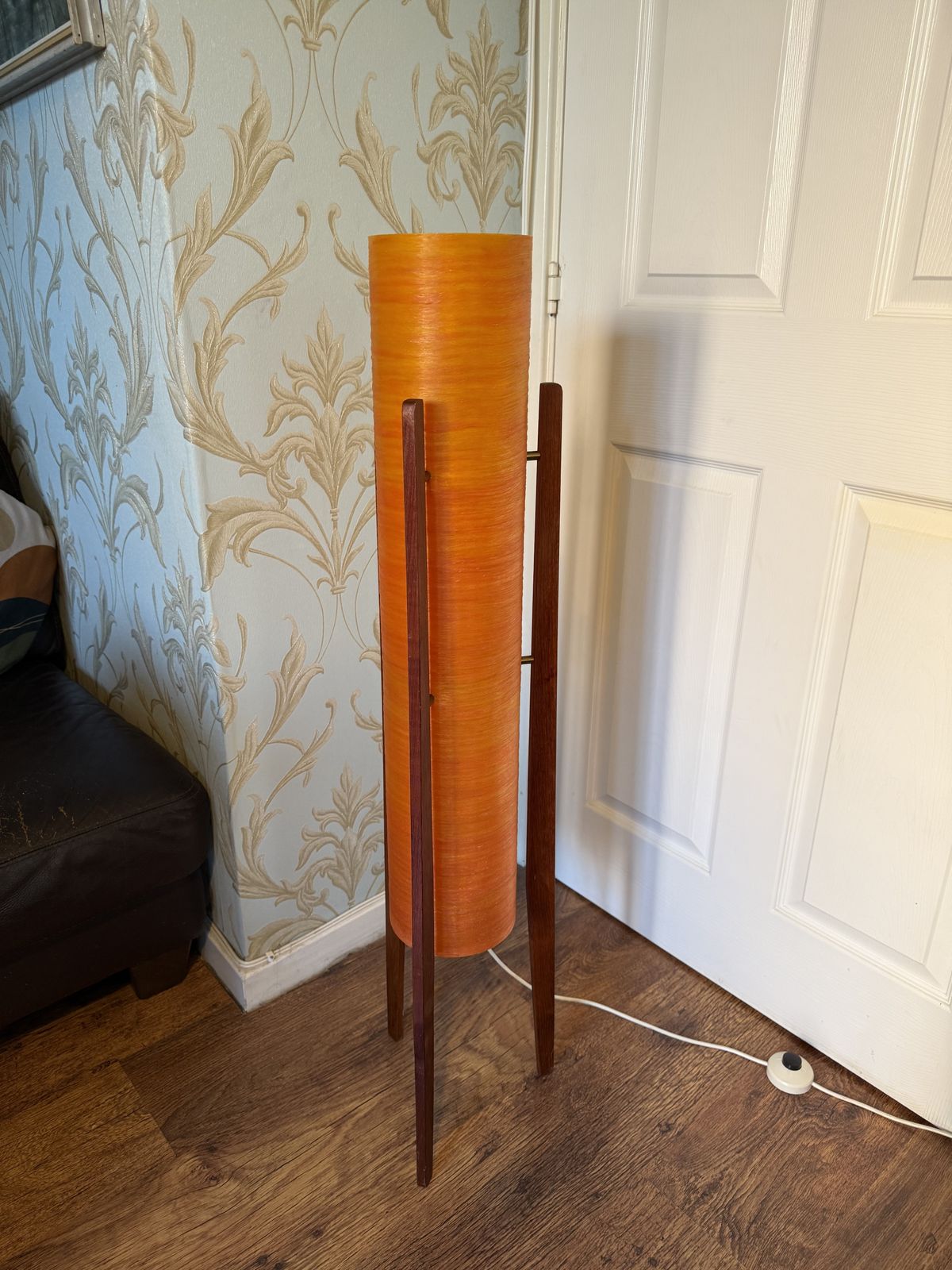 Original Vtg 1960s Novoplast Spun Orange Fibreglass And Teak Rocket Floor Lamp photo 1000.0