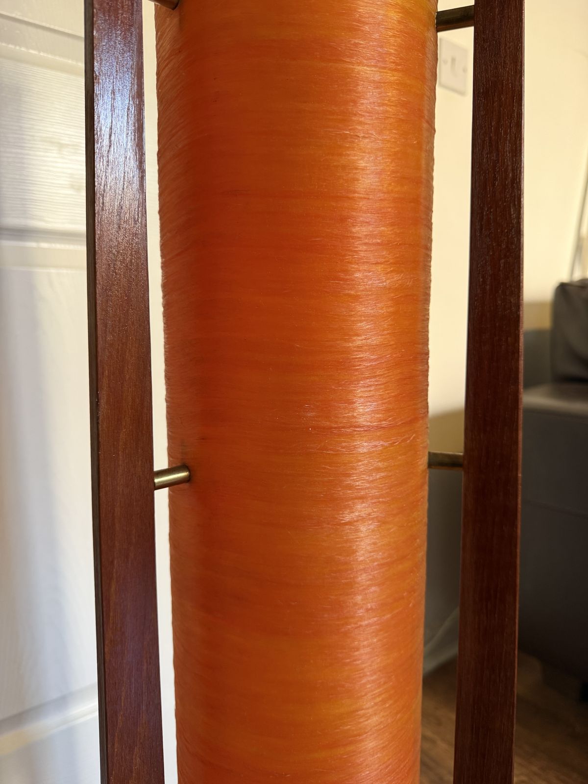 Original Vtg 1960s Novoplast Spun Orange Fibreglass And Teak Rocket Floor Lamp photo vinterior